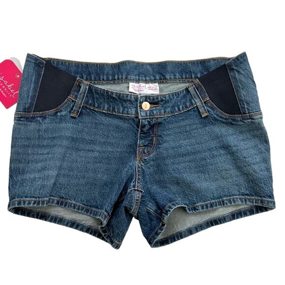 Isabel Maternity Side Panels Stretch Pockets Midi Denim Jean Shorts Size 4 NEW - Picture 2 of 11